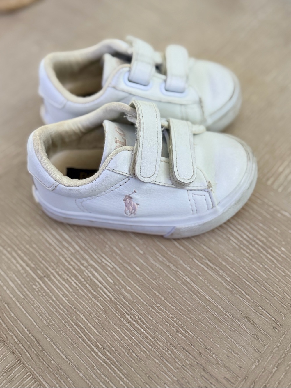 Polo by Ralph Lauren Kids White Leather Velcro Sneakers- baby size 4